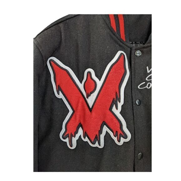 VM Quote Virile Monarch Wool Black & Red Varsity Jacket Men's Size S/M - Picture 8 of 12